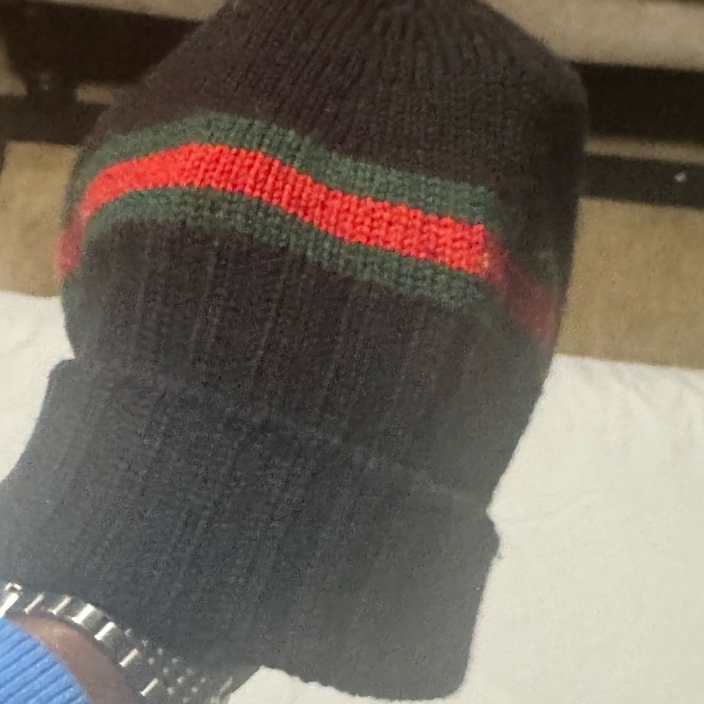 Gucci Black Beanie with Red and Green Accents